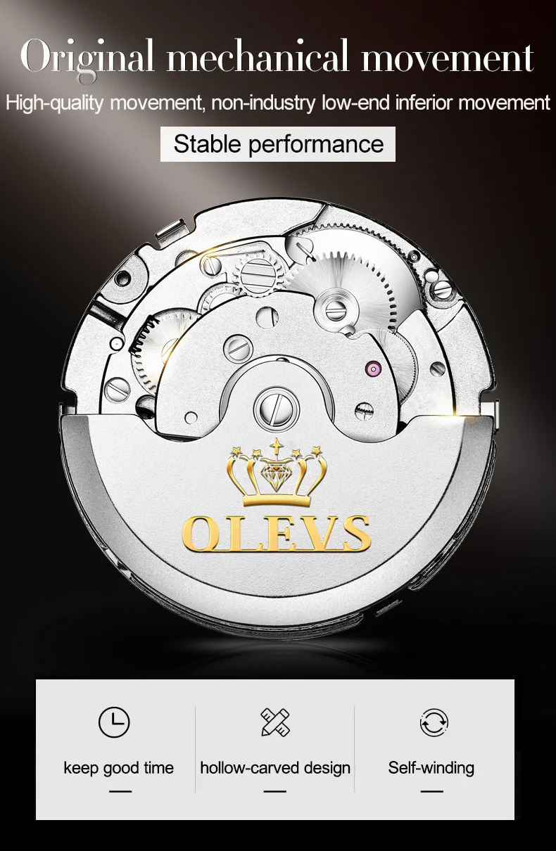 OLEVS Men's Watches Automatic Mechanical Business Wristwatch Waterproof Stainless Steel Strap Watch for Man Skeleton Calendar