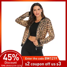 Chaqueta Bomber dorado con estampado de leopardo para mujer, chaqueta de verano de talla grande con cremallera, abrigo de manga larga para mujer, chaquetas CORTO BÁSICO 2019, Tops para mujer