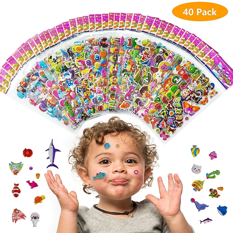 Precio Especial Lote de 40 pegatinas de dibujos animados en 3D para niñas y niños, pegatinas de princesa Puffy, regalos para fiesta, Festival OnwZe8Ba87p