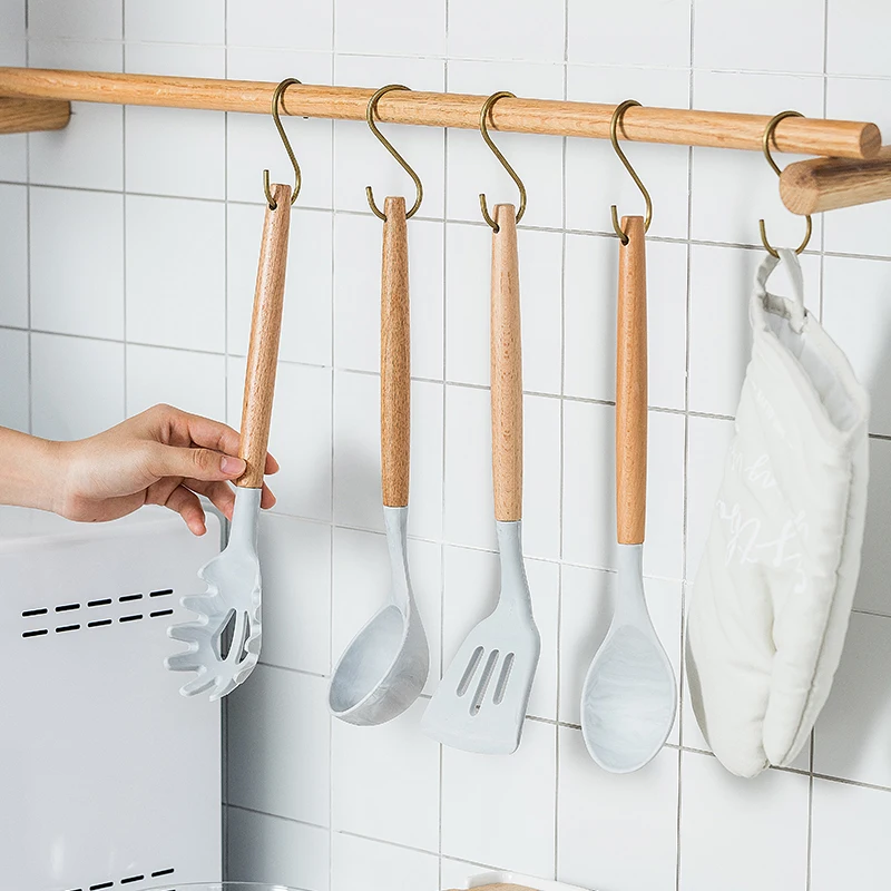 10/11PCS Premium Silicone Utensils Set Non-stick Spatula Shovel Wooden Handle Cookware Set With Storage Box Kitchen Tools