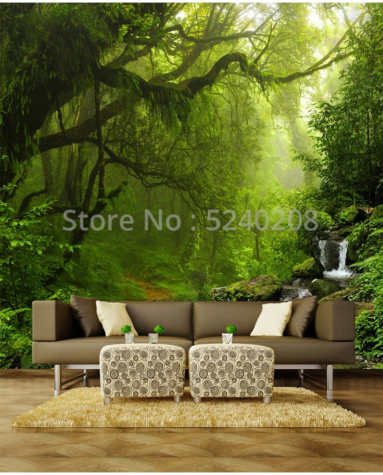 На заказ любой размер Настенные обои 3D зеленый девственный лес природа пейзаж настенная живопись Декор для гостиной самоклеящиеся наклейки