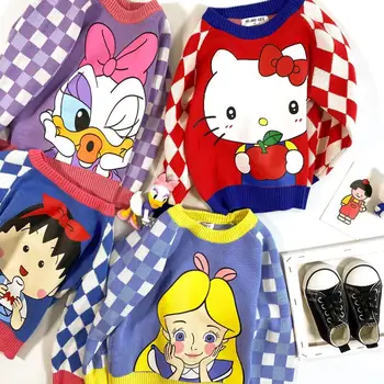 

2020 Girls sweaters 100% cotton yarn knitted cartoon pattern cute toddler princess warm sweaters