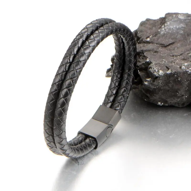 Magnetic Clasp Double Layer Leather Wrap Bracelet for Men Fashion Steampunk Bracelet Jewelry