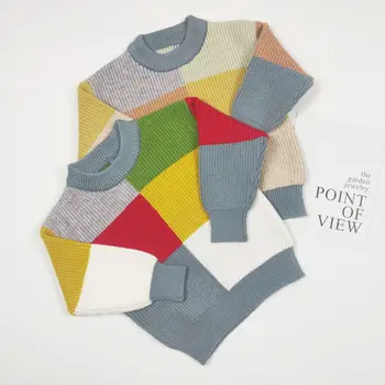 

Baby Boys Girls Sweaters Autumn Winter Kids Color block Knit Sweater Baby Boys Colorful Long Sleeve Patchwork Warm Clothes
