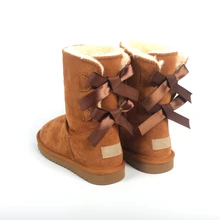 Брендовые женские зимние сапоги до середины голени с бантом; женские сапоги из натуральной коровьей кожи; обувь на меху; Женская водонепроницаемая Лыжная обувь