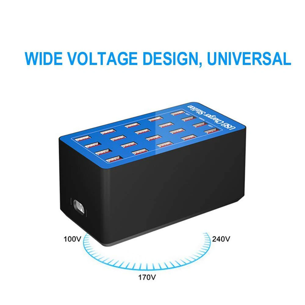 VIPATEY 20 Port USB Charging Station 100W AC Power Adapter Multi Ports Destop USB Charger for Smartphones Hotel School Office