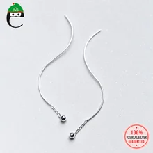 ElfoPlataSi,, 925, твердые, Настоящее серебро, серьги-гвоздики, волнистые бусины, 6 см, связанные, висячие серьги, подарок для девочек и друзей, XY956