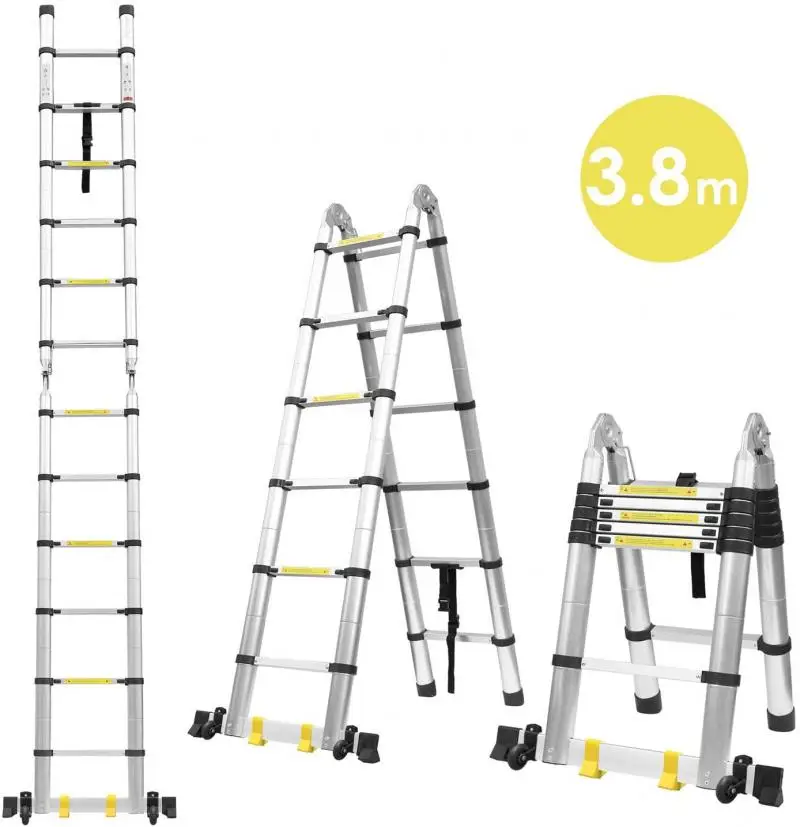 

3.8M Ladder Tools Foldable Telescopic Stable Non-slip Aluminum Household Ladder Extension Multifunctional Herringbone Ladder HWC