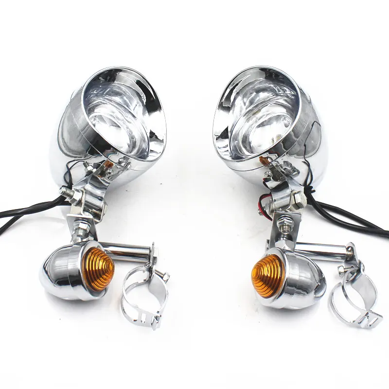 

12V Motorcycle Chrome Passing Turn Signals Lamp Driving Fog Spot Light Bar For Harley Honda Yamaha Suzuki Kawasaki Touring