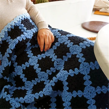 

Handmade crochet blanket tablecloth granny square for living room garden house moving gift 80X80CM multicolour