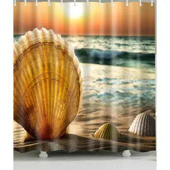 

Waterproof Shell-on-Sea-Beach Shower Curtain for Home and Bathroom