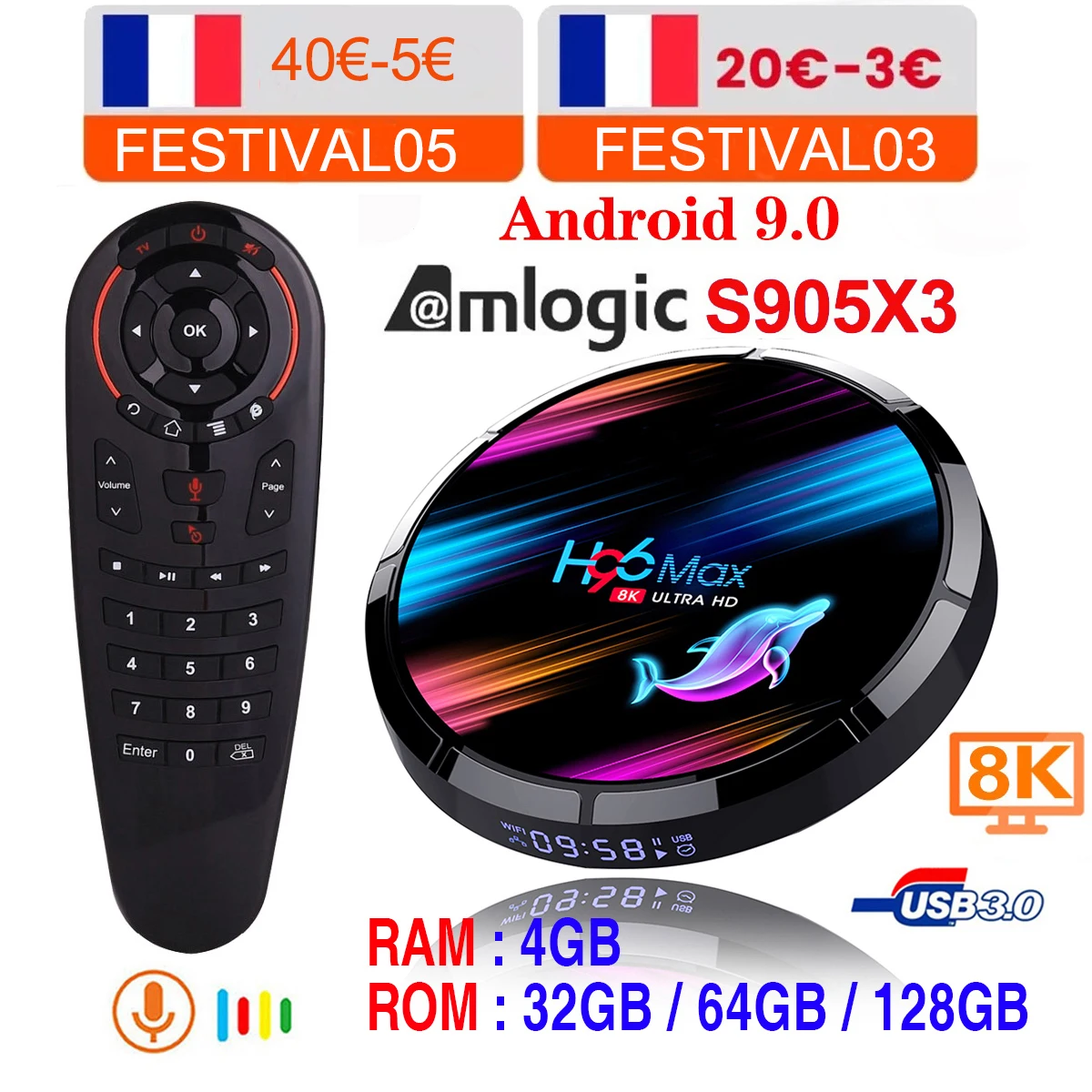 ТВ-приставка H96 MAX X3 для Smart TV Android 9 0 4 Гб 128 ГБ Amlogic S905X3 2 ГГц/5G Wi-Fi BT 1000 м 8K Google Media Play