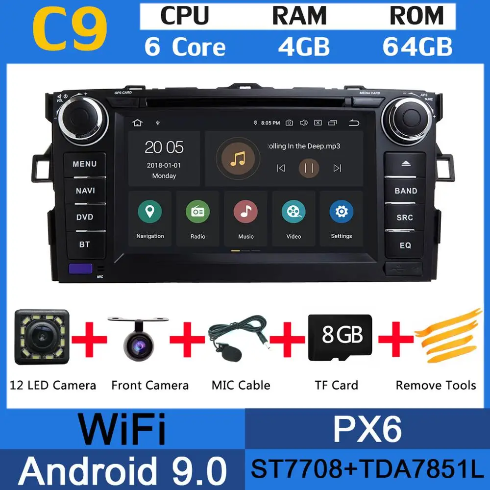 PX6 " PX6 4G+ 64G Android 9,0 для Toyota Auris 2006 2007 2008 2009 2010 2011 Автомобильный DVD Радио gps навигации DSP CarPlay - Цвет: PX6