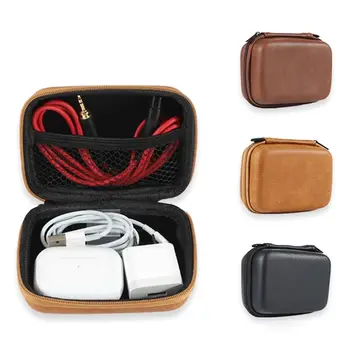

Portable USB Data Cable Organizer Leather Earphone Storage Bag Headphone Case Cover Protector Mini Zipper Hard Pouch Box