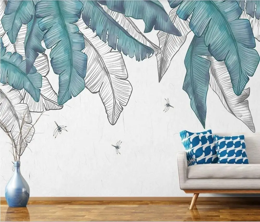 

XUE SU Custom large-scale murals / wallpapers / modern minimalist hand-painted watercolor plants leaves Nordic background wall