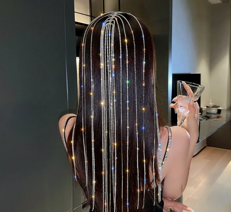 Full Crystal Tassels Headband Long Tassel Hair Chain Accessories Suitable For Women's Crystal