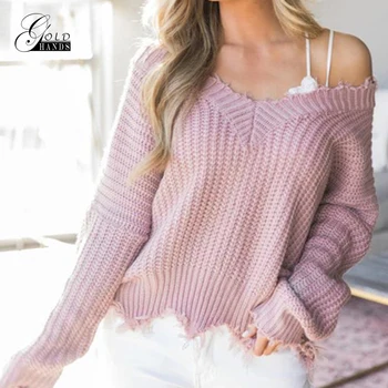 

Gold Hands Autumn Winter New Women Fashion Brand Design Pullover Sweater Street Casual V-neck Long Sleeve Knitted Solid Sweaters