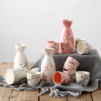 

Japanese wine pot cup set ceramic creativity underglaze color sake bottle liquor restaurant hot white wine gift wineware