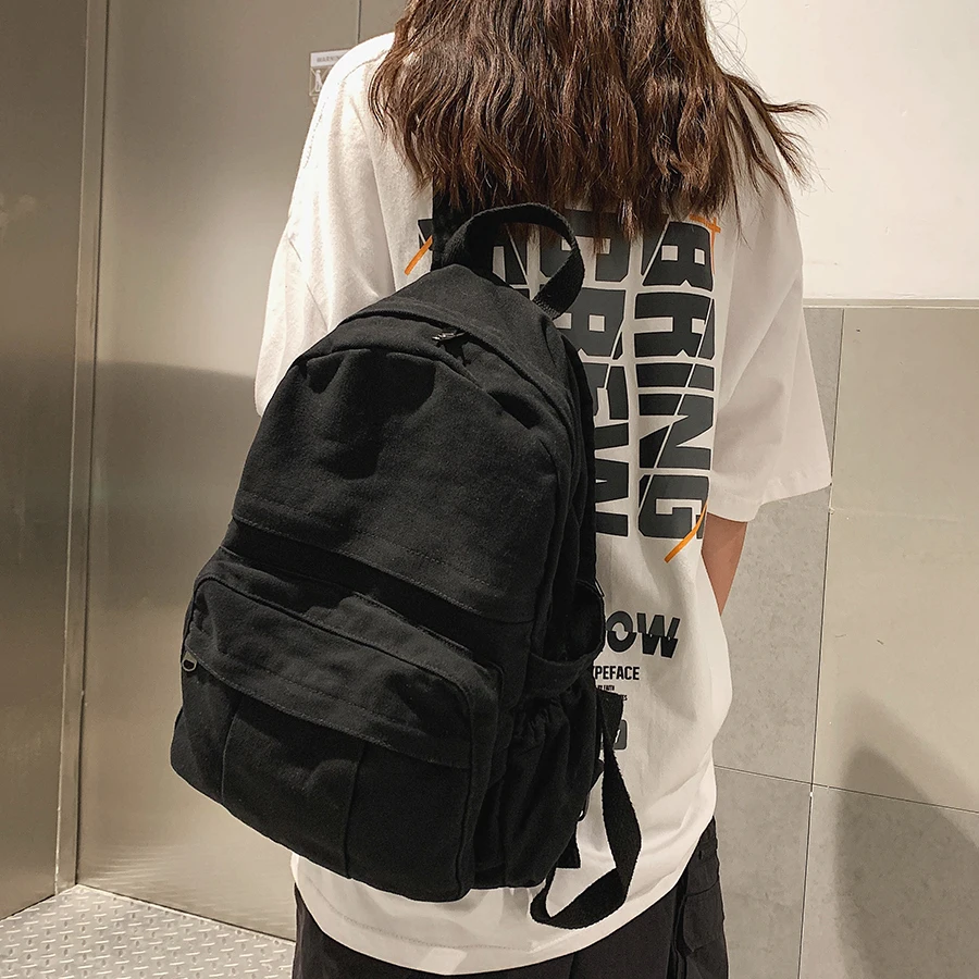 Backpack Washed Canvas Shoulder Bag Female Simple Retro Student Bag Couple Backpack Travel Bag