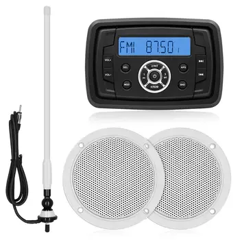 

Waterproof Marine Radio Audio Boat Stereo Bluetooth Receiver MP3 Player+4'' Marine Speaker+FM Antenna For ATV RV Golf Cart Yacht
