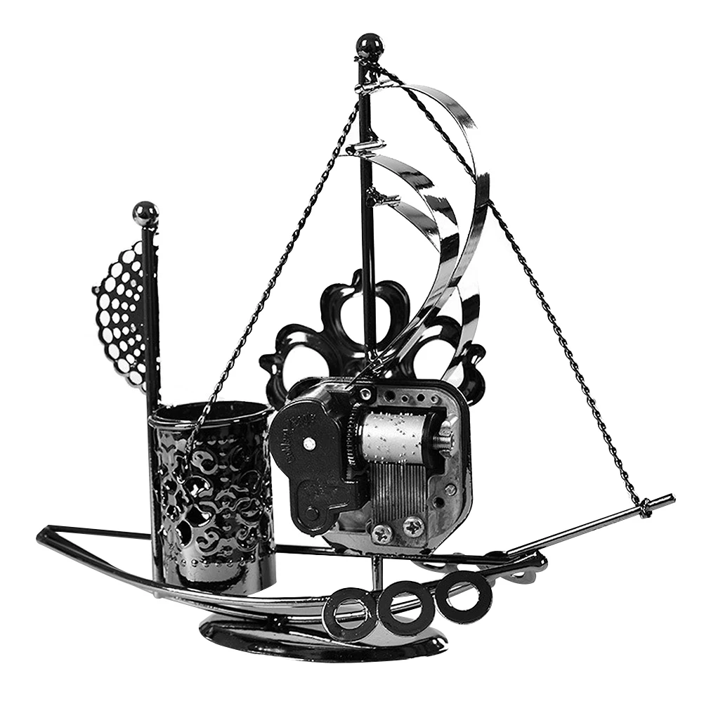 

Music Sailboat Pen Holder Vintage Metal Sailboat Pen Container Student Creative Decoration
