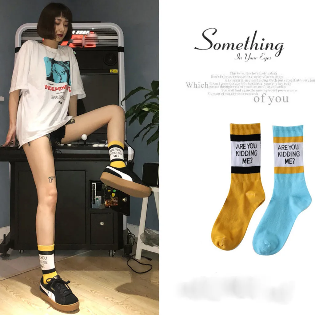 Забавные Женские носочки с героями мультфильмов; однотонные хлопковые носки без пятки с алфавитом; сезон осень-зима; Новинка; повседневные красивые модные дизайнерские женские носки