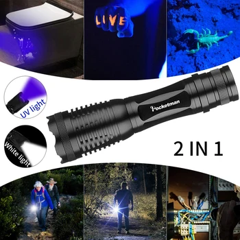 

8000lums 2 In 1 UV Flashlight LED Linternas Torch 395nm Ultraviolet Urine Detector For Camping Carpet Pet Urine Catch Scorpions