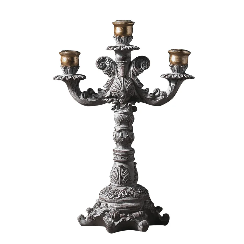 

European-style Retro Baroque Wax Candle Holder Classical Decorative Resin Swing Piece Home Soft Handicraft Murals Handicrafts