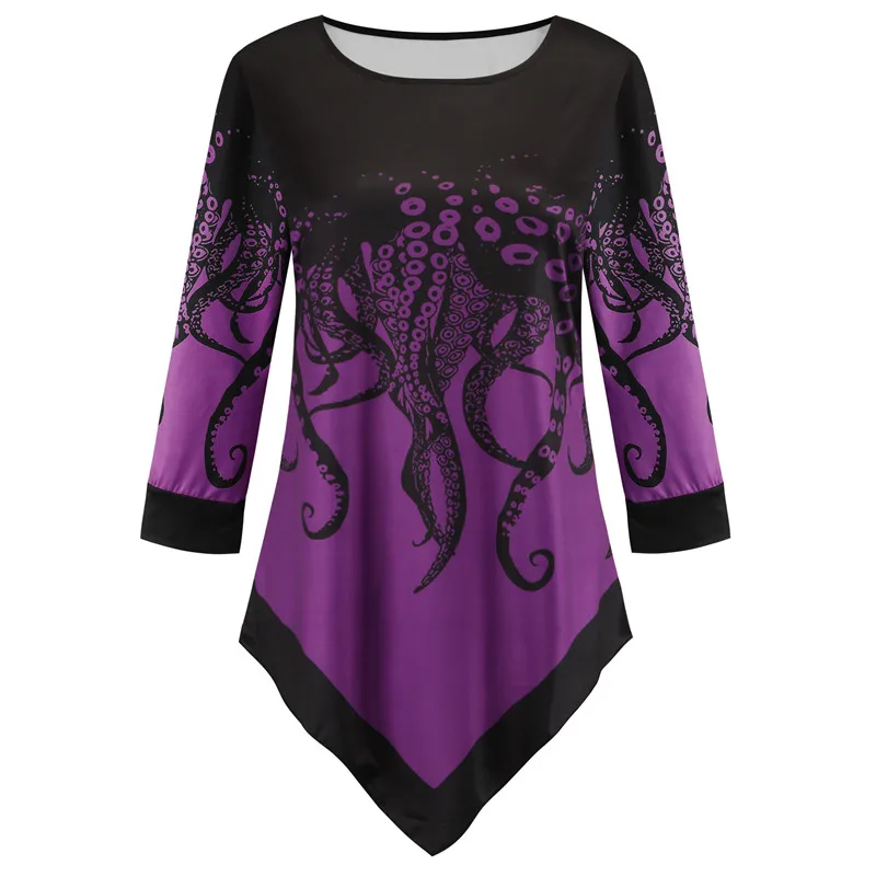 Весна-Осень, новые полосатые длинные футболки для женщин, необычные футболки с длинным рукавом, повседневные футболки с 3D принтом, женская одежда больших размеров - Цвет: 2201 Purple