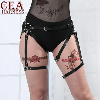 

CEA Harness Women Belts Leather Punk Leg Bondage Lingerie Sexy Stockings Straps Leg Bondage Erotic Gothic High Waist Garter Belt