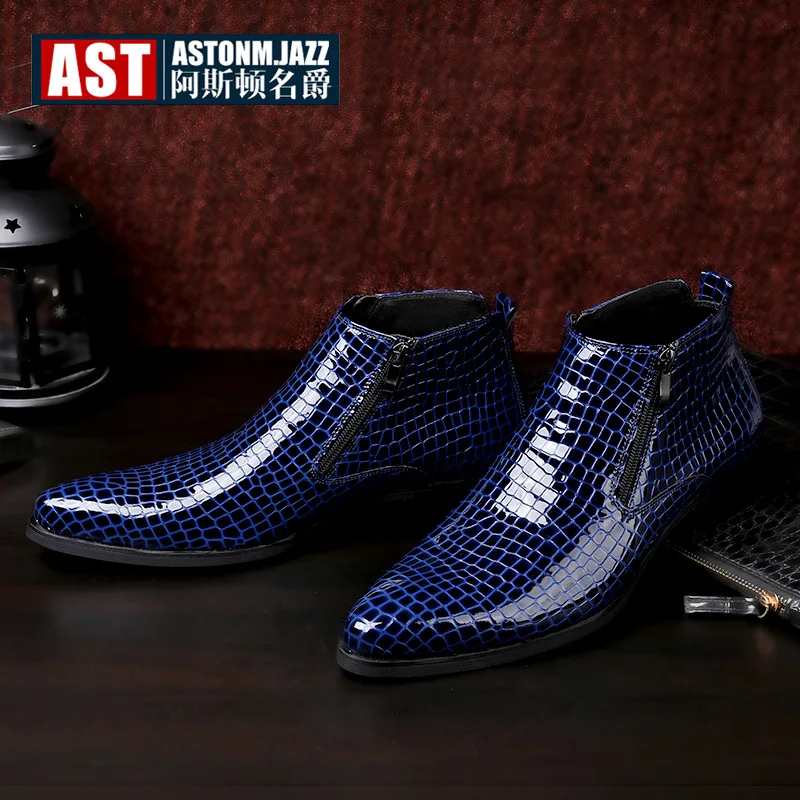 

Formal Wear 2020 New Style Boots Men Hight-top Leather Shoes Crocodile Pattern Leather Boot Trend Warm Martin Boots Pointed Toe