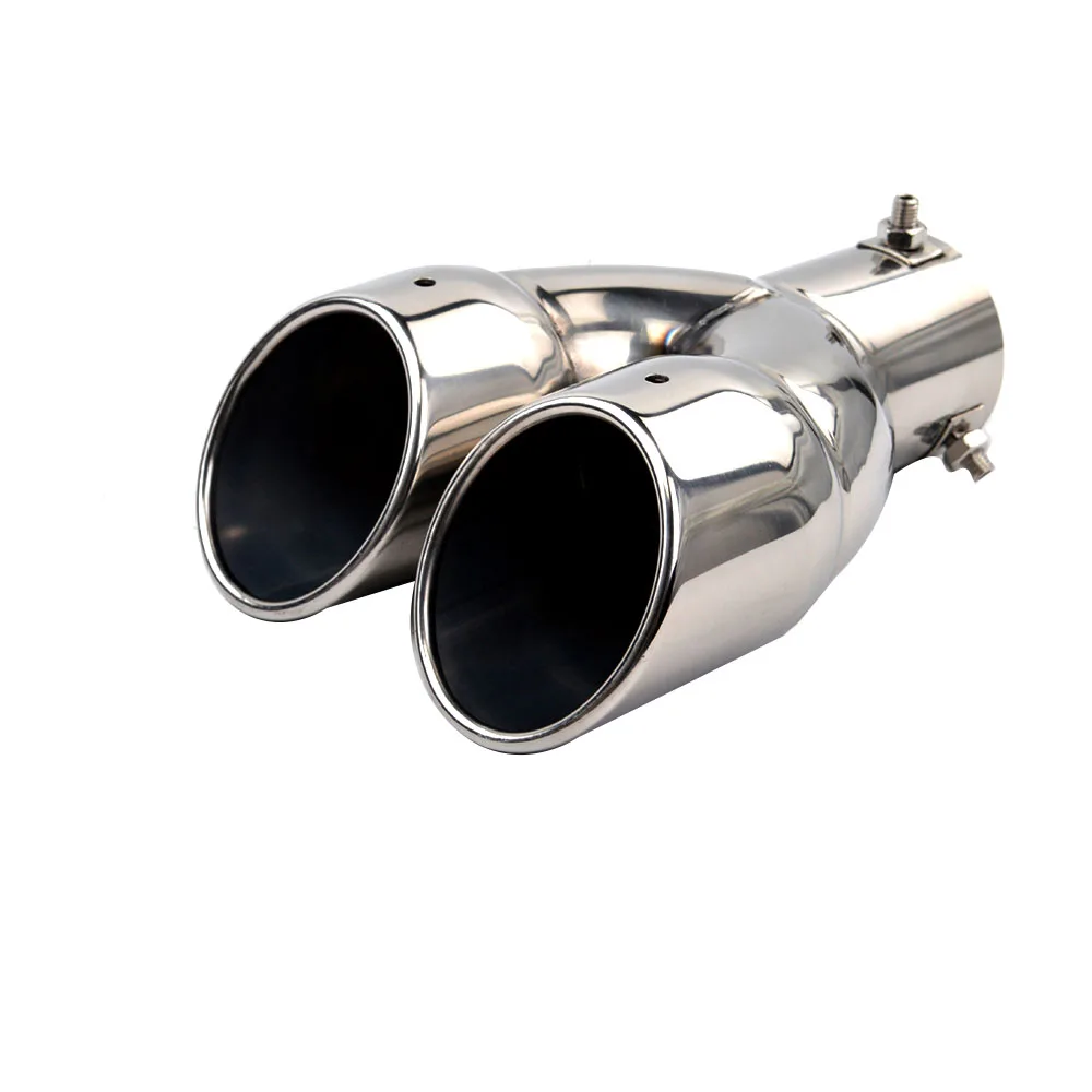 

Universal 63mm Double Outlet Chrome Car Muffler Exhaust Pipe Tip Stainless Steel End Trim Modified Tail Throat Liner Pipe