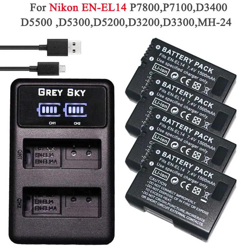 4x1500mAh EL 14 ENEL 14 EN-EL14A EN-EL14 EN EL14 EL14A EL14 + batterie Pour Nikon D5200 D3100 D3200 D5100 P7000 P7100