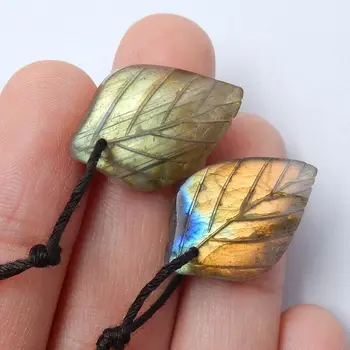 

Shimmer jewelry,Natural Gemstone Hand Carved Leaf Labradorite fashion women Earring Bead,22x15x4mm,3.8g