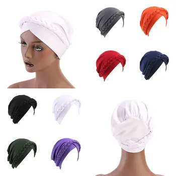 

Fashion Women Muslim Turban Hat Twist Braid Inner Caps For Hijab Headscarf Round Night Cap Head Cover Female Headwrap Bonnet Hat