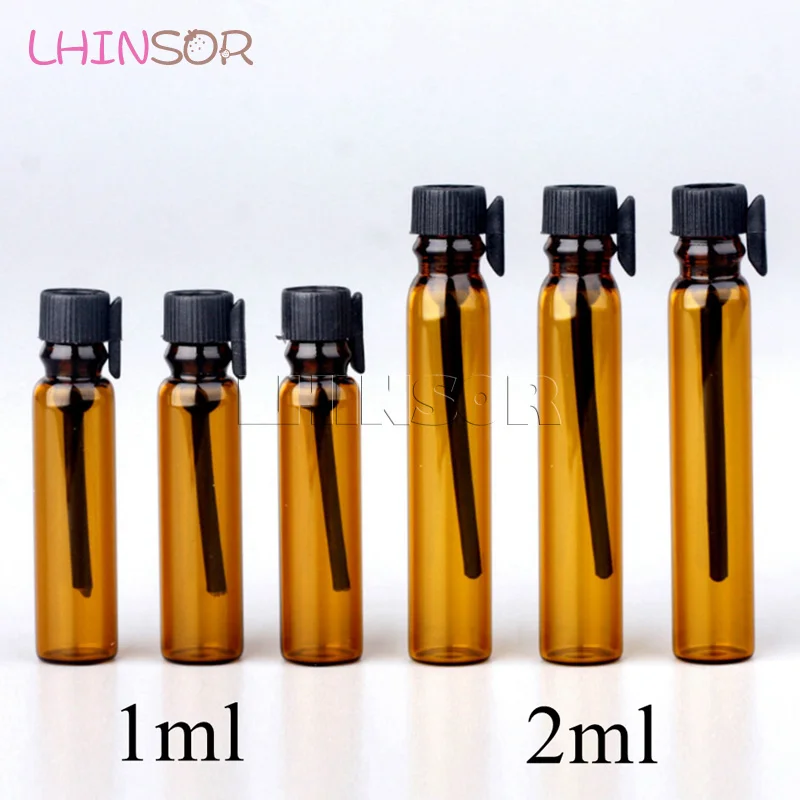 

100pcs/lot 1ml 2ml Amber Glass Small Sample Bottle Refillable Perfume Bottles Mini Sample Essential Oil Vials Doterra Container