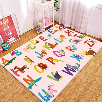 

Fashion cartoon style Early education puzzle Animal alphabet pattern carpet Bedside plush rug custom made living room floor mat