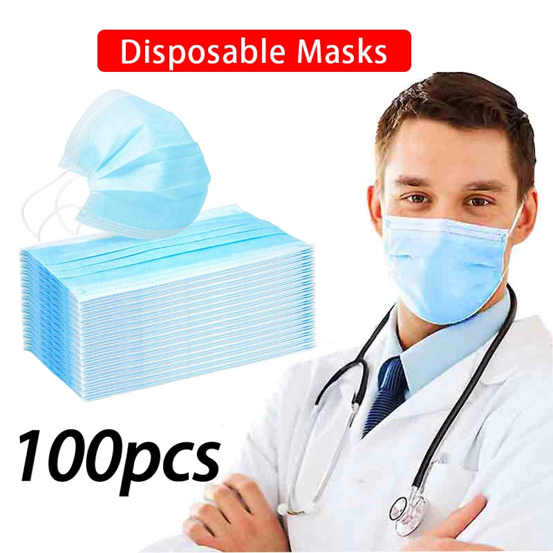 

100Pcs Hot Sale Windproof Mask Dust Protection Disposable Face Masks Breathable Ear Loop Dust Prevent allergy Pollution Mask