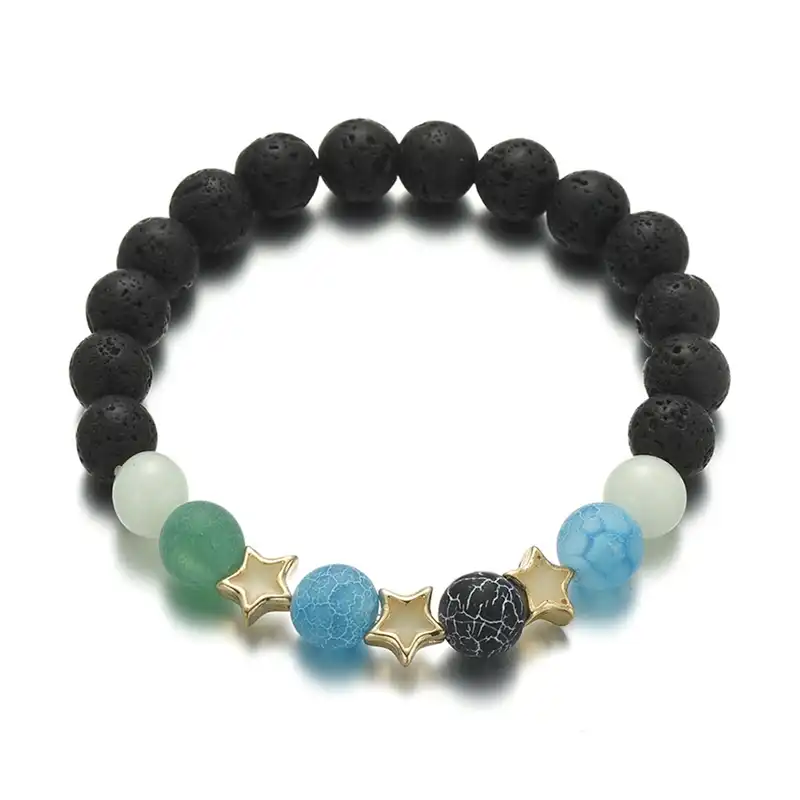 natural lava stone beaded luminous pentagram charm