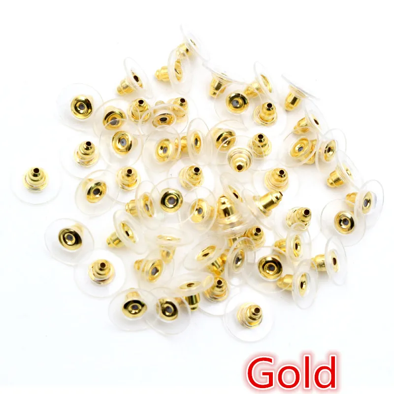 100 unids/lote 11x6mm plástico Metal arete Backs Bullet Stoppers Earnuts tapones de oído oro plateado hallazgos joyería Accesorios