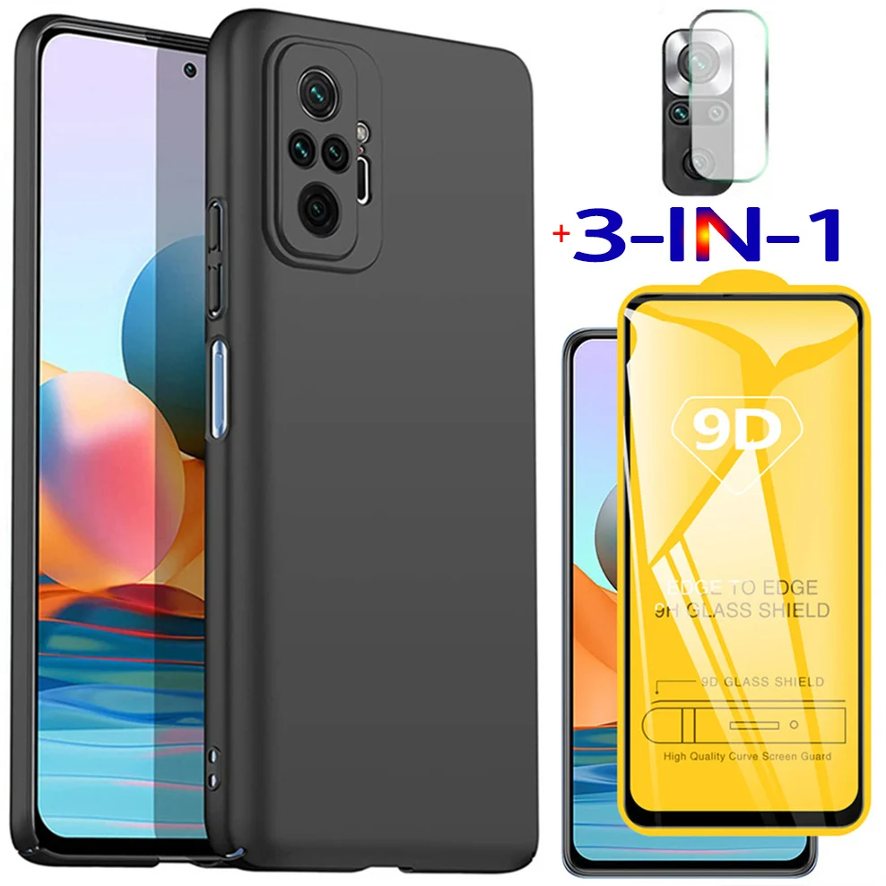 Custodia Opaca + Vetro Temperato Per Redmi Note 10 Pro Morbido Tpu Custodie Del Telefono Redmi Note 10T Xiaomi Redmi Note 10 Pro Cover Redmi Note 10 S