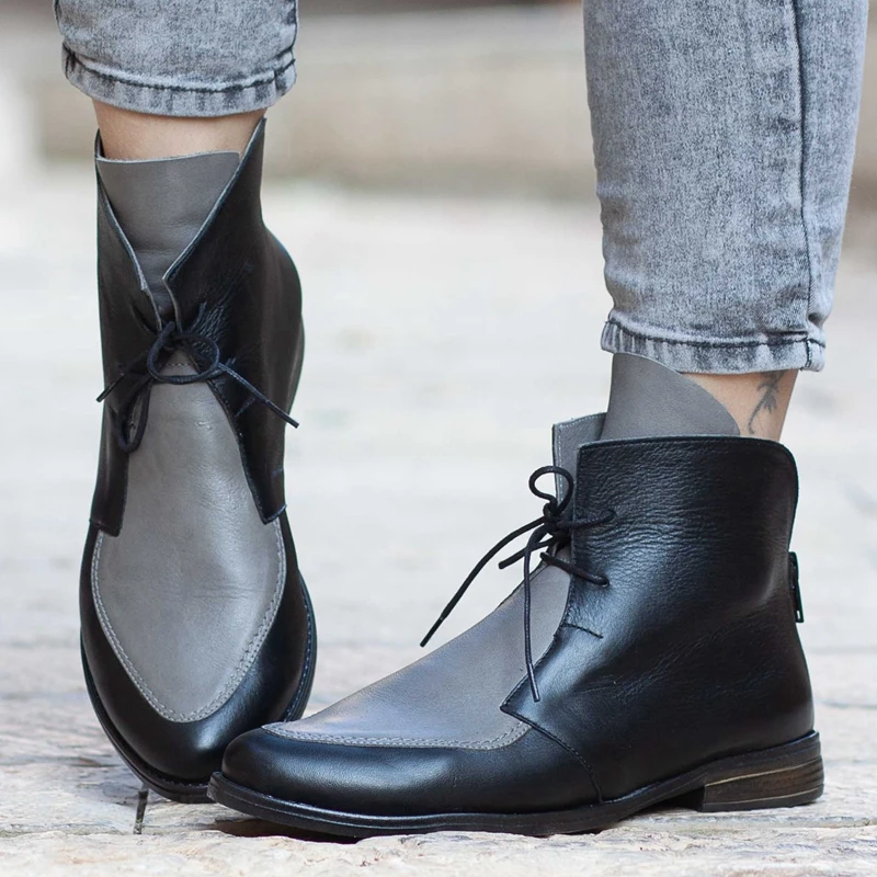 PUIMENTIUA/модные ботинки; женская повседневная обувь на платформе со шнуровкой; ботильоны; короткие ботинки на толстом каблуке; женская обувь; Прямая поставка - Цвет: Серый