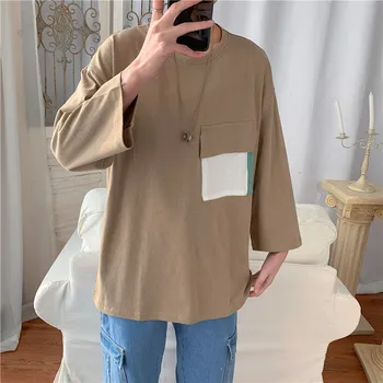 

Summer T Shirt Men's Fashion Solid Color Cotton Casual T-shirt Men Streetwear Wild Hip-hop Loose Short-sleeved Tshirt Mens Tops