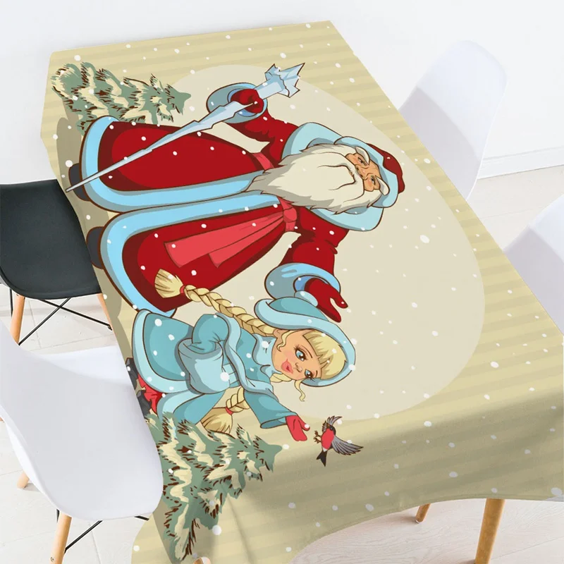 New Year Tablecloth Christmas Tablecloth Snow Maiden Santa Claus Table Cover Waterproof Dining Table Cover for Home Xmas Decor