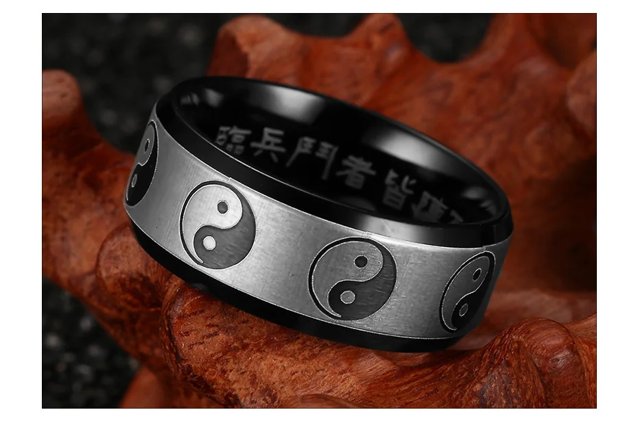 Vnox традиционные китайские Ying кольца Янг для мужчин и женщин 8 мм Черный Нержавеющая сталь изгнание сплетни мужской молитва ювелирные изделия