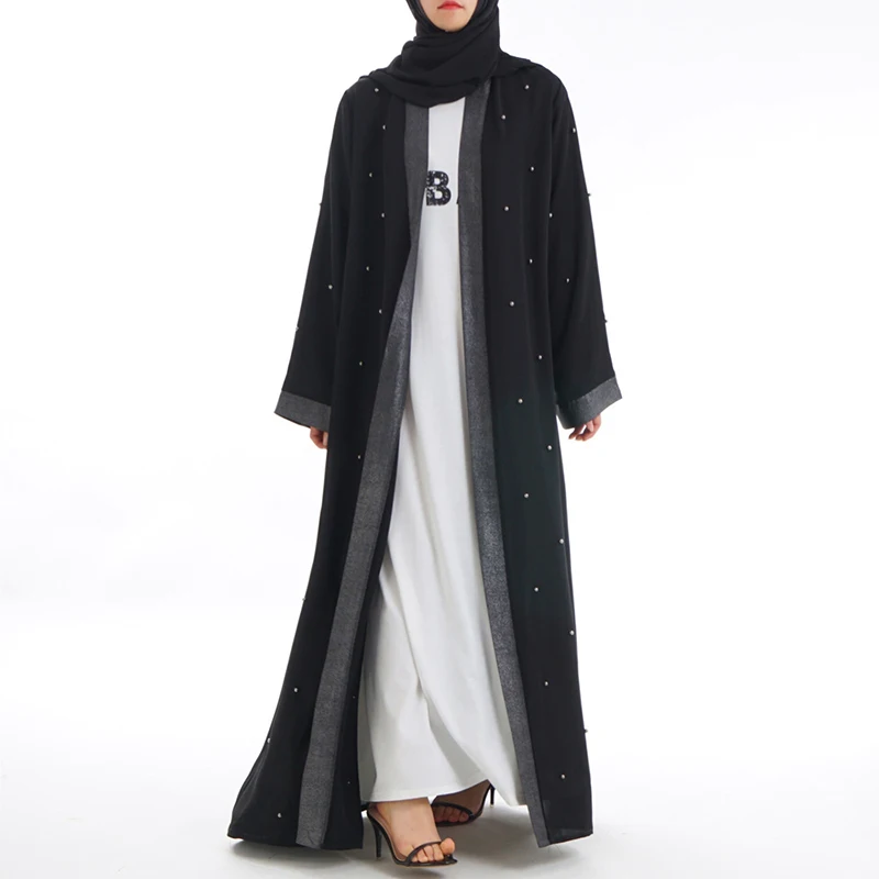 Черный открытый кардиган Дубай abaya кимоно мусульманский хиджаб платье кафтан турецкий ислам ic одежда абайя s женский Восточный халат ислам