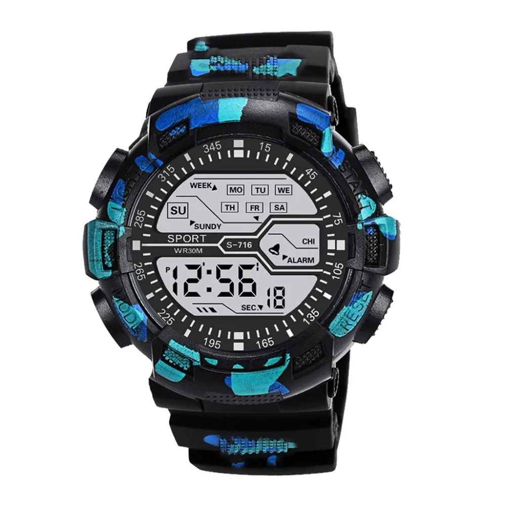 Модные водонепроницаемые мужские часы для мальчиков с ЖК-дисплеем цифровые часы с секундомером и датой Резиновые Спортивные наручные часы цифровые часы мужские водонепроницаемые#4O21
