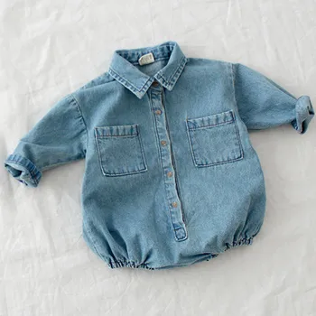 

Autumn Baby Toddler Long Sleeve Lapel Collar Denim Jeans Rompers Kids Infant Jumpsuits Baby Boys Girls Clothes Fashion Rompers