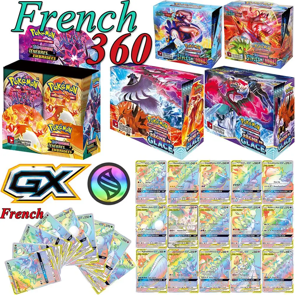 Французская версия карт Pokemon Box TCG Booster Shinny V VMAX TAG TEAM GX EX Carte франчеса карточная игра