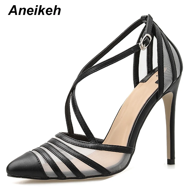 

Aneikeh 2020 Spring Mature PU Rome Women Pumps Pointed Toe Thin High Heel Dance Wedding Ladies OL Dress Party Shoes Size 35-41
